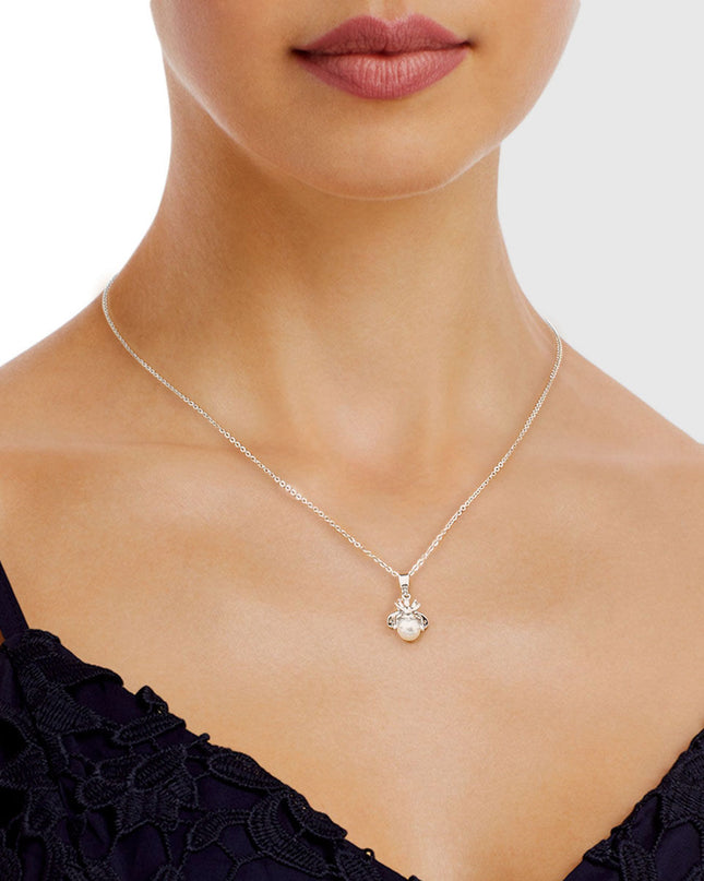 Silver Pearl and CZ Cute Bee Necklace