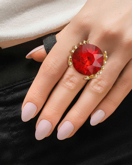 Red Crystal Gold Branch Ring