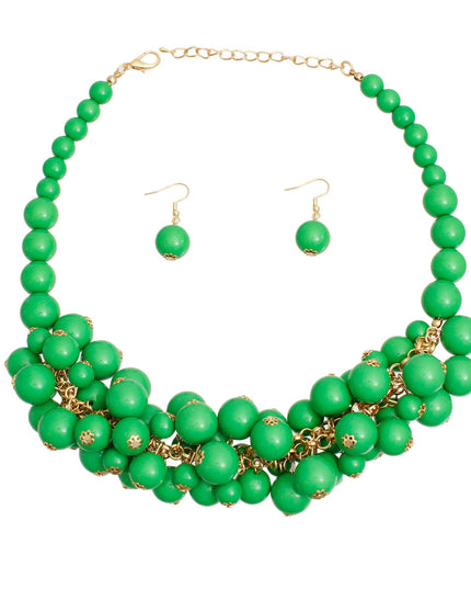 Green Ball Bead Cluster Collar Set
