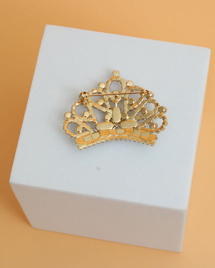 Gold Rhinestone Classic Crown Brooch