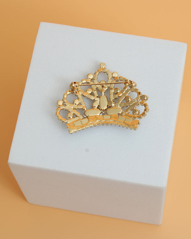 Gold Rhinestone Classic Crown Brooch