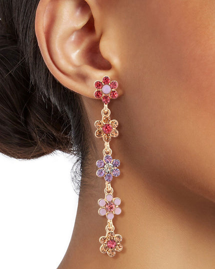 Gold Link Rhinestone Daisy Earrings