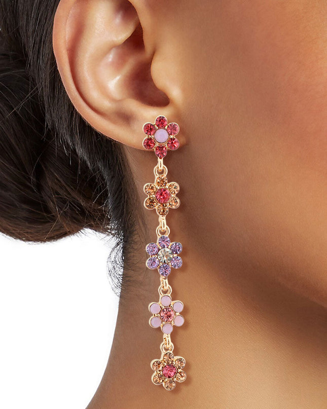Gold Link Rhinestone Daisy Earrings