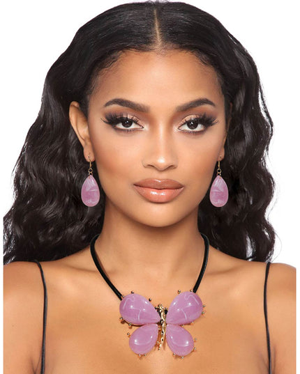 Light Purple Marbled Butterfly Pendant Set