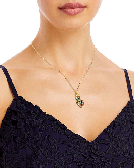Rainbow Rhinestone Butterfly Wing Necklace
