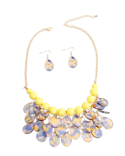 Yellow Bead Teardrop Bib Necklace