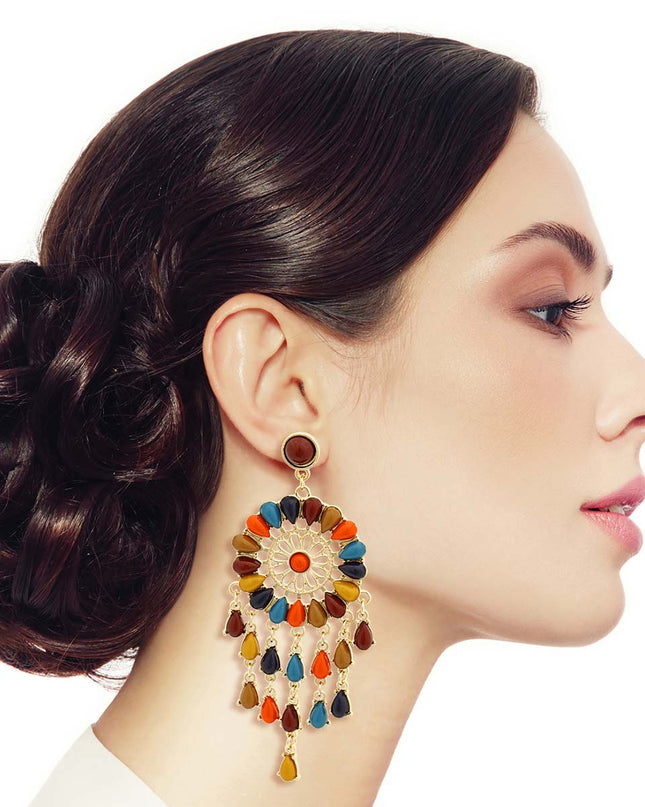 Multi Color Bead Dream Catcher Earrings