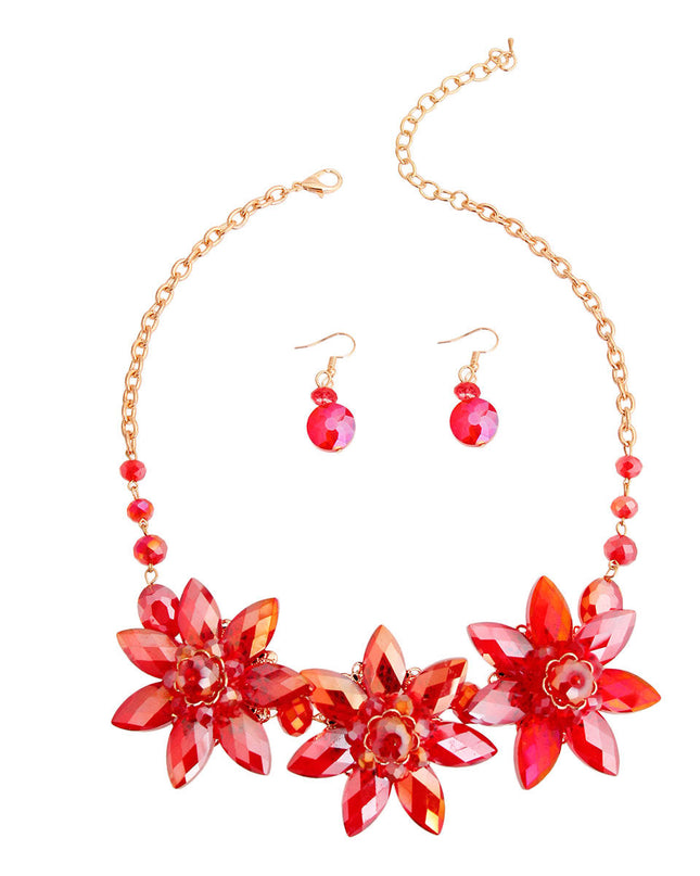 Red Crystal Flower Collar Set