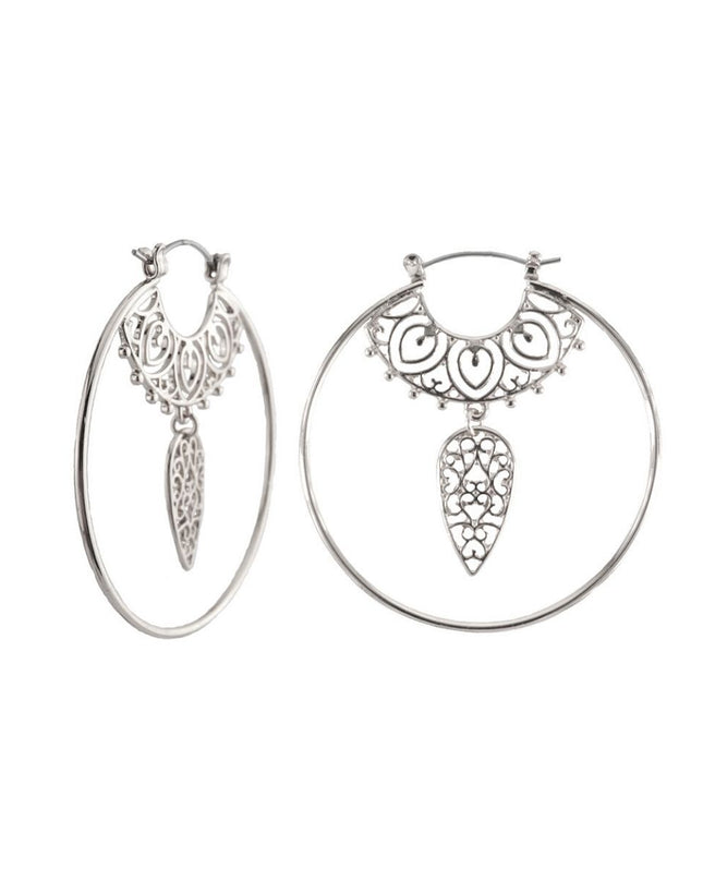Silver Filigree Dangle Hoops