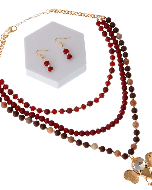 Wine Layered Glass Bead Elephant Set