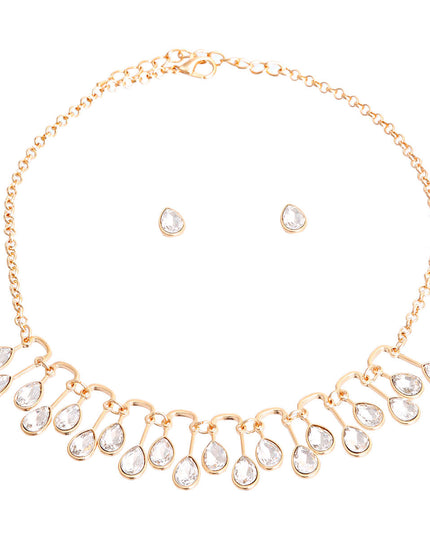 Gold Pear Crystal U Link Necklace