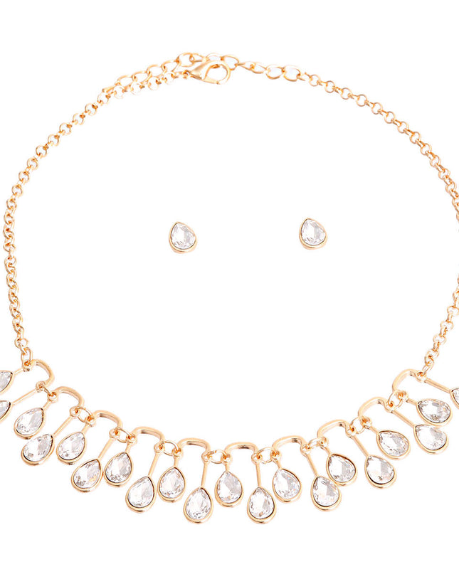 Gold Pear Crystal U Link Necklace