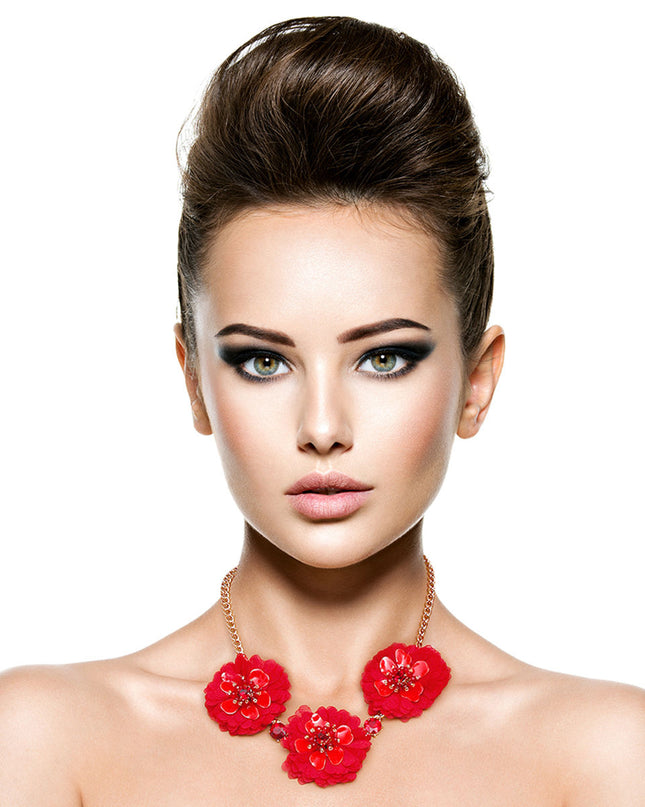 Wine Fabric Flower Necklace Set