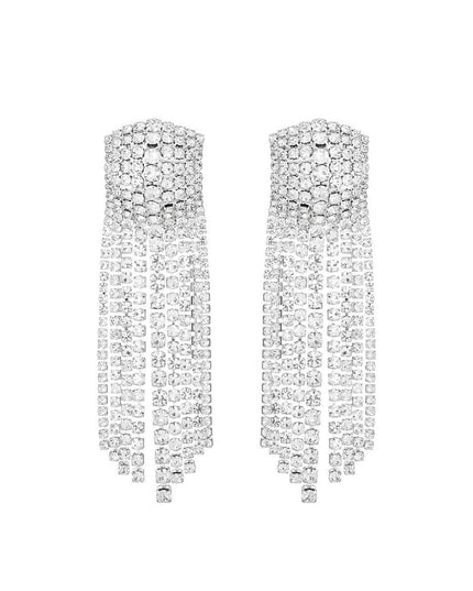 Silver Rectangle Iced Fringe Earrings