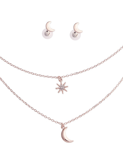 Silver 2 Layer Chain Moon Necklace