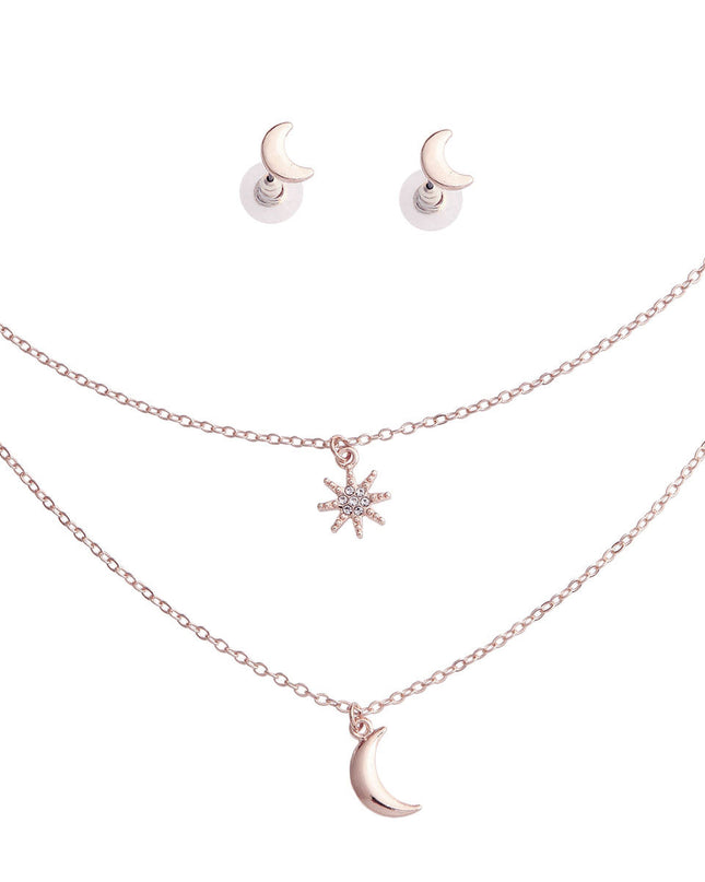 Silver 2 Layer Chain Moon Necklace