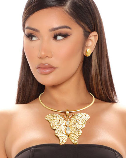 Gold Hammered Metal Butterfly Collar