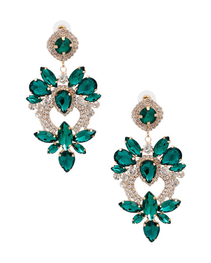 Green Glass Crystal Heart Earrings