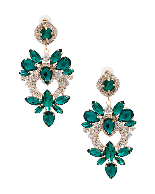 Green Glass Crystal Heart Earrings