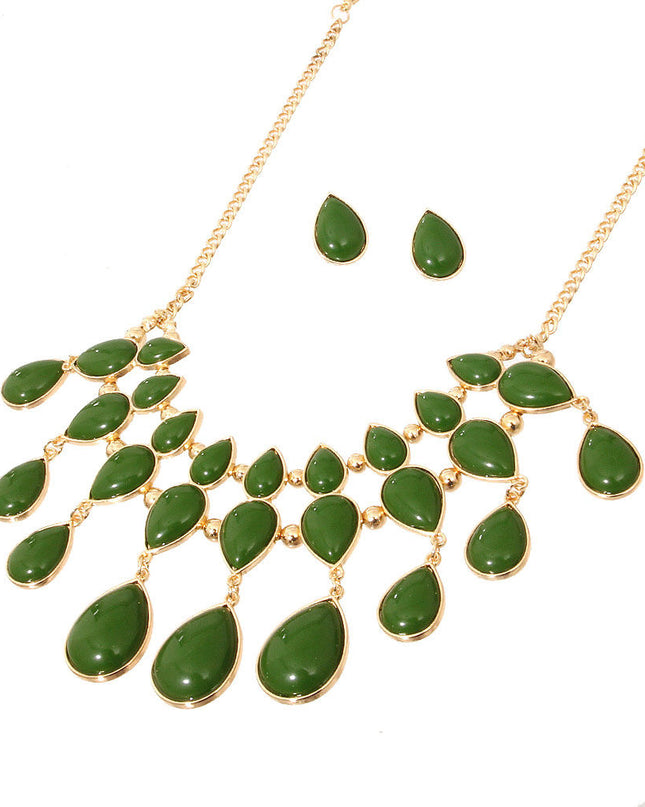 Green bead necklace set featuring vibrant green beads and intricate detailing, complemented by matching earrings for a stylish and timeless look.