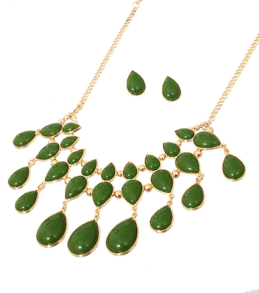 Green bead necklace set featuring vibrant green beads and intricate detailing, complemented by matching earrings for a stylish and timeless look.