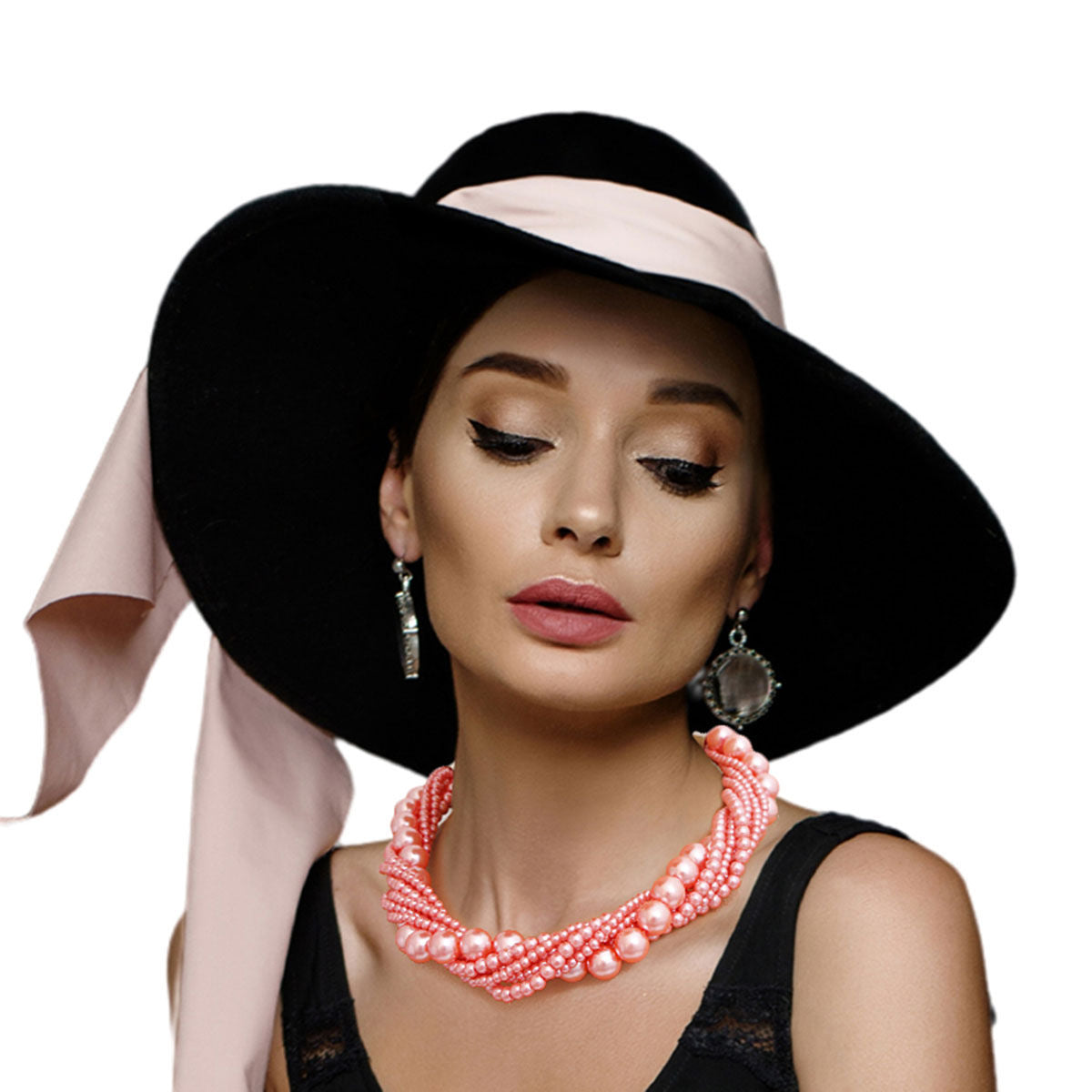 Silver and Pink Varying Sized Pearl Twisted Multi Strand Necklace Set