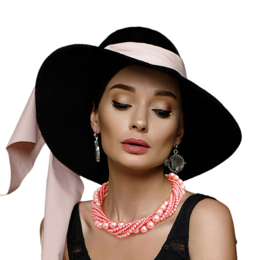 Silver and Pink Varying Sized Pearl Twisted Multi Strand Necklace Set