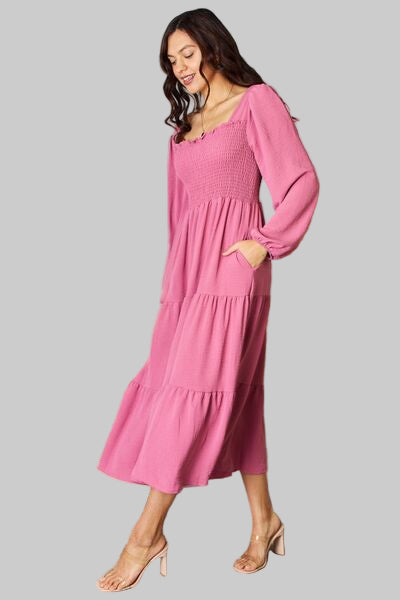 Ruffle Trim Smocked Tiered Dress