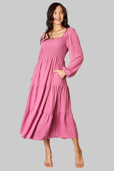 Ruffle Trim Smocked Tiered Dress