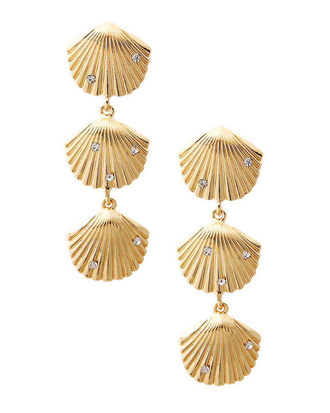 Gold Seashell Drop Earrings Featuring Rhinestone Detail