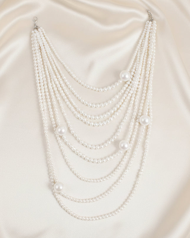 A bold 9‑strand white pearl necklace that adds instant shine and statement elegance to any look.