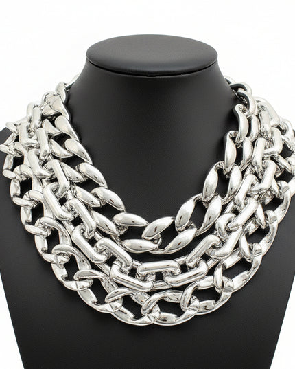 This XL Silver Triple Layer Chain Set is built for the woman who loves a bold entrance and an even louder presence.