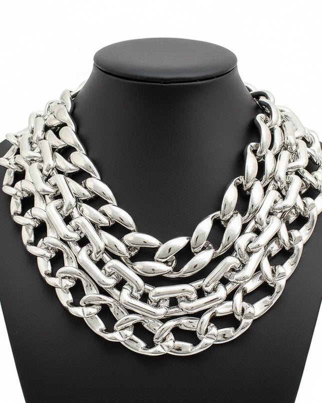 This XL Silver Triple Layer Chain Set is built for the woman who loves a bold entrance and an even louder presence.