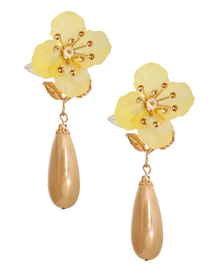 Yellow Flower Gold Teardrop Earrings for Women