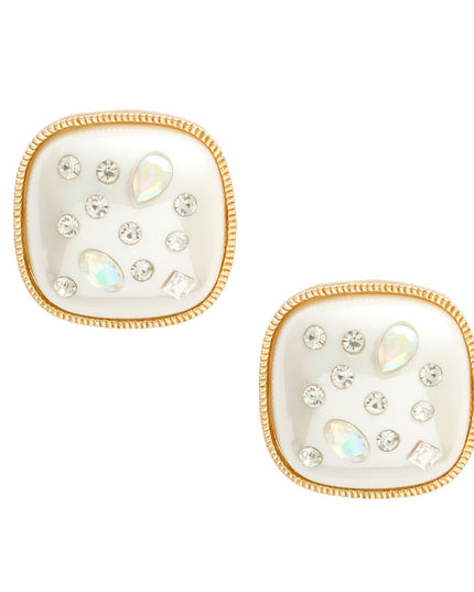 Gold Cream Pearl Square Studs