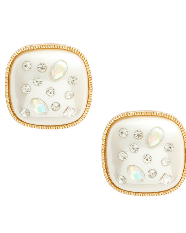 Gold Cream Pearl Square Studs
