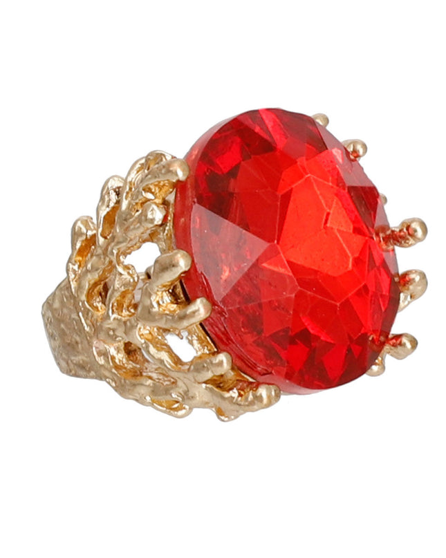Red Crystal Gold Branch Ring