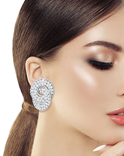 Silver Crystal Hooked Ring Studs