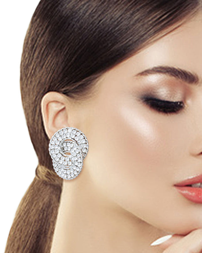 Silver Crystal Hooked Ring Studs