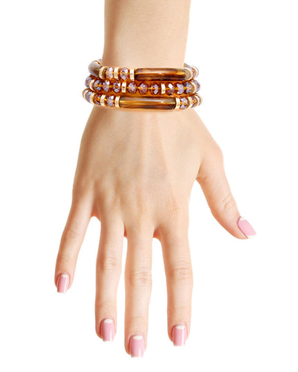 Tortoiseshell Tube Bead Bracelet Set