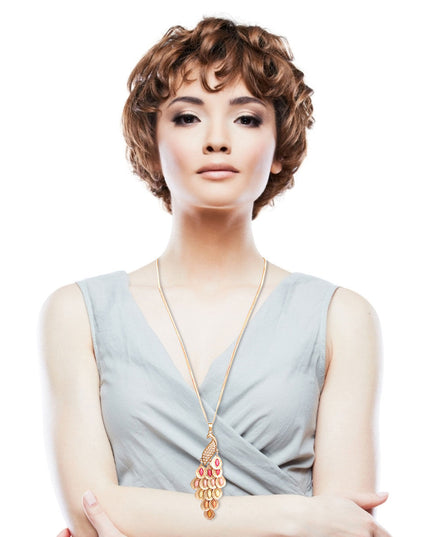 Gold Pink Peacock Necklace
