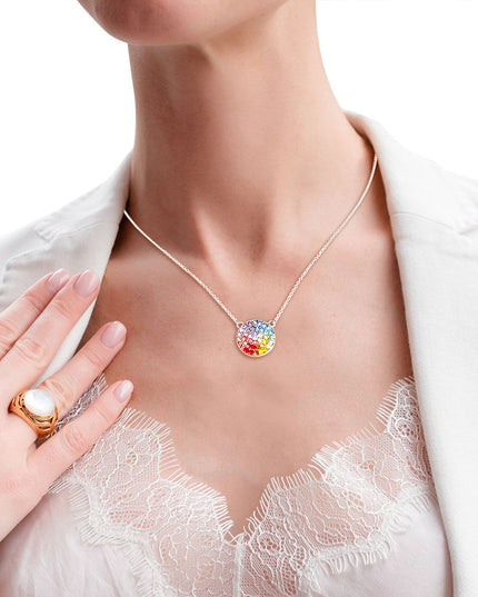 Rainbow Circle Silver Chain Necklace