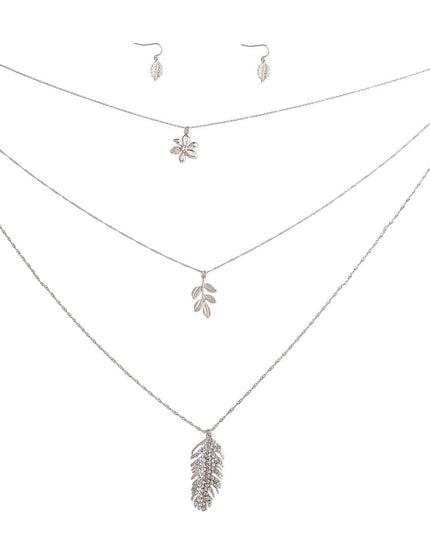 Silver 3 Layer Chain Leaf Necklace