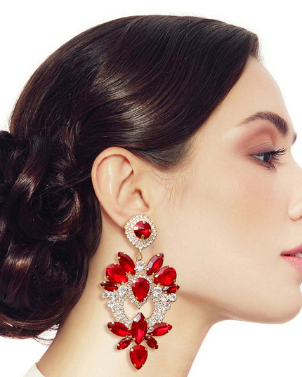 Red Glass Crystal Heart Earrings