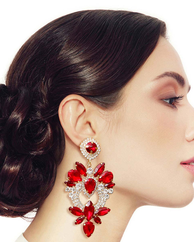 Red Glass Crystal Heart Earrings