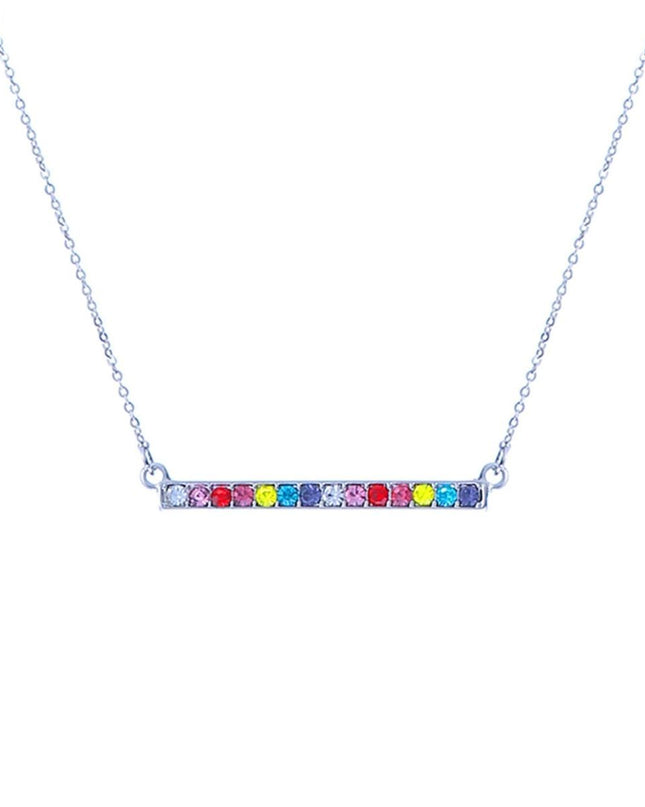 Rainbow Bar Silver Chain Necklace