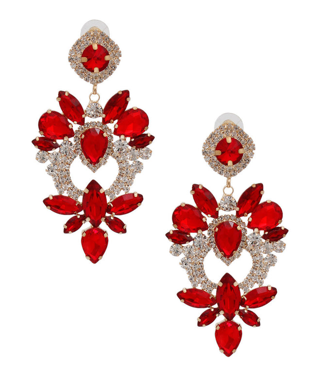 Red Glass Crystal Heart Earrings
