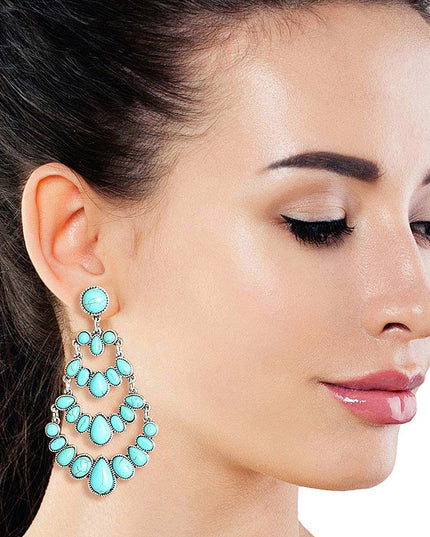 Tiered Drop Turquoise Silver Earrings