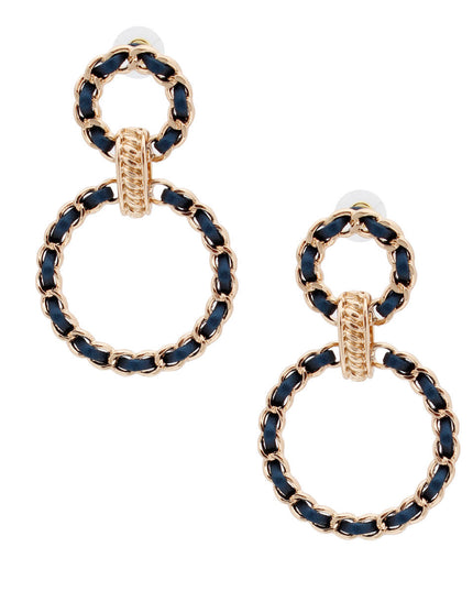Navy and Gold Woven Chain Earrings
