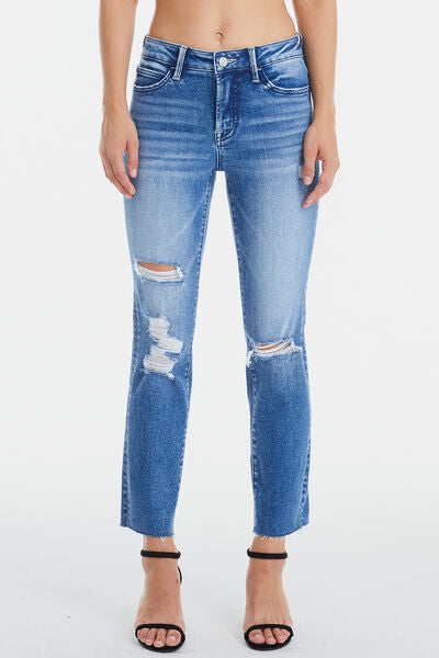 Full Size High Waist Distressed Cat's Whiskers Straight Jeans